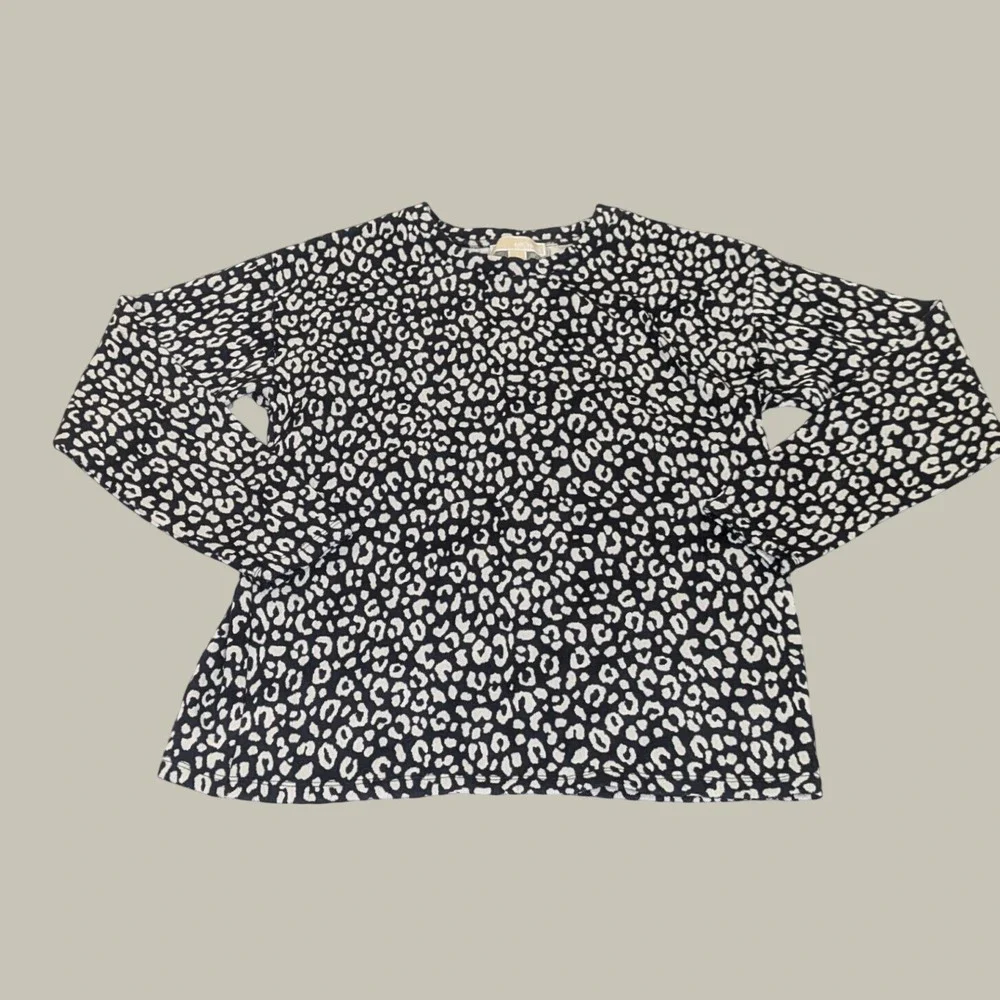 Michael Kors Knit LS Top Small Black Cream Leopard Print Chic Workwear Capsule